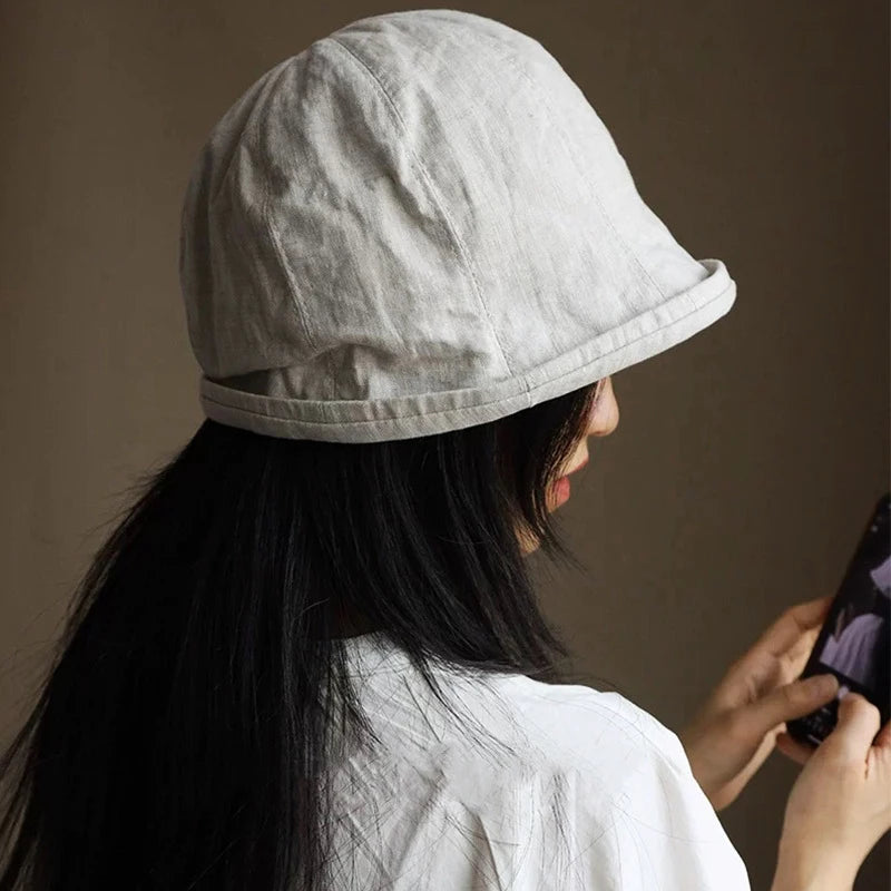 Linen Curled Edge Sun Hats For Women Foldable Bucket Hat Summer Visors Caps Female Panama Bob Outdoor Beach Fisherman Caps Gorro