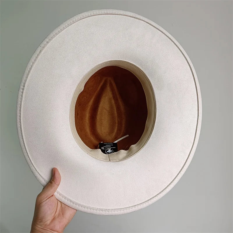 Colorblock Ribbon Colorful Suede Hat Autumn and Winter Women's Felt Hat Wide Brim Hat British Style Retro Men's Gorras Hombre