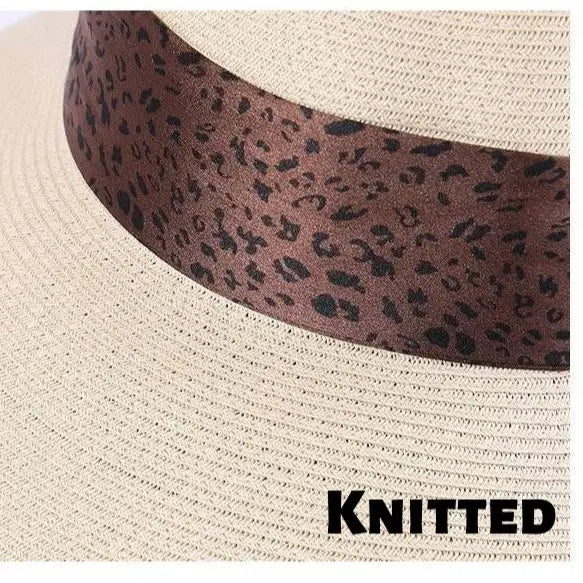 Leopard Print Bow Straw Hat – Beach and Seaside Holiday Hat for Women: Summer Outdoor Sun Hat for Sun Protection