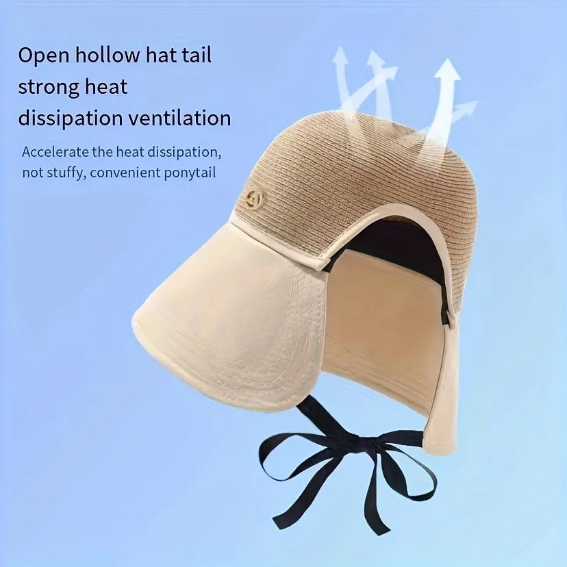 1pc Women's Versatile Patchwork Straw Hat with Pocket Scarf,Travel Sunshade Dome Wide Brim Face Cover Bucket Hat for Beach,party