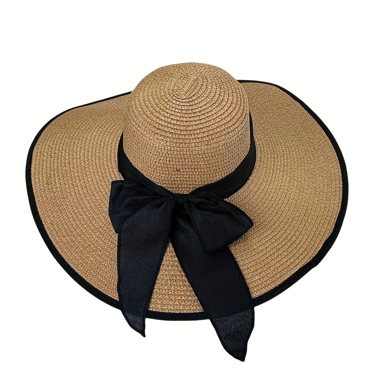 1pc outdoor Seaside woman fashion big Bow large brimmed Sun Protection Cap Foldable Straw Hat