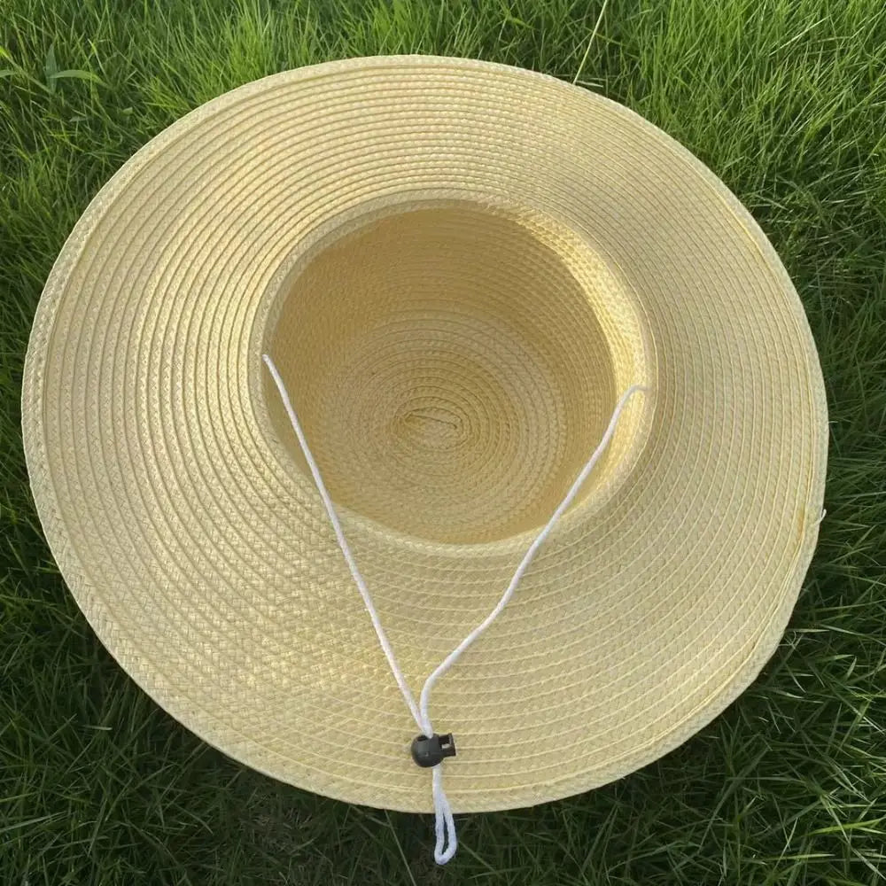 Simple Wide Brim Straw Hats Large With Windproof Rope UV Protection Cap Fishing Caps Farm