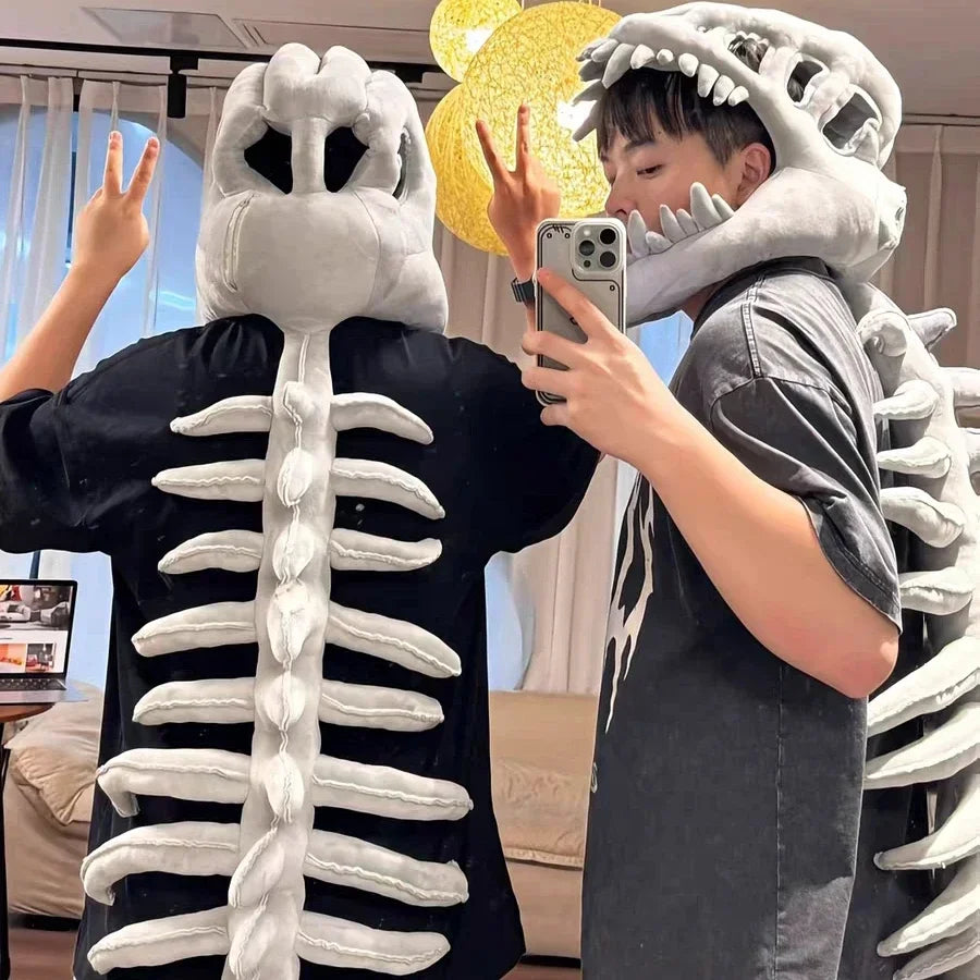 Kawaii Dinosaur Bone Head Hat Halloween Costume Plush Skeleton Plushies Creative Costume Accessory Party Cosplay Funny Selfies
