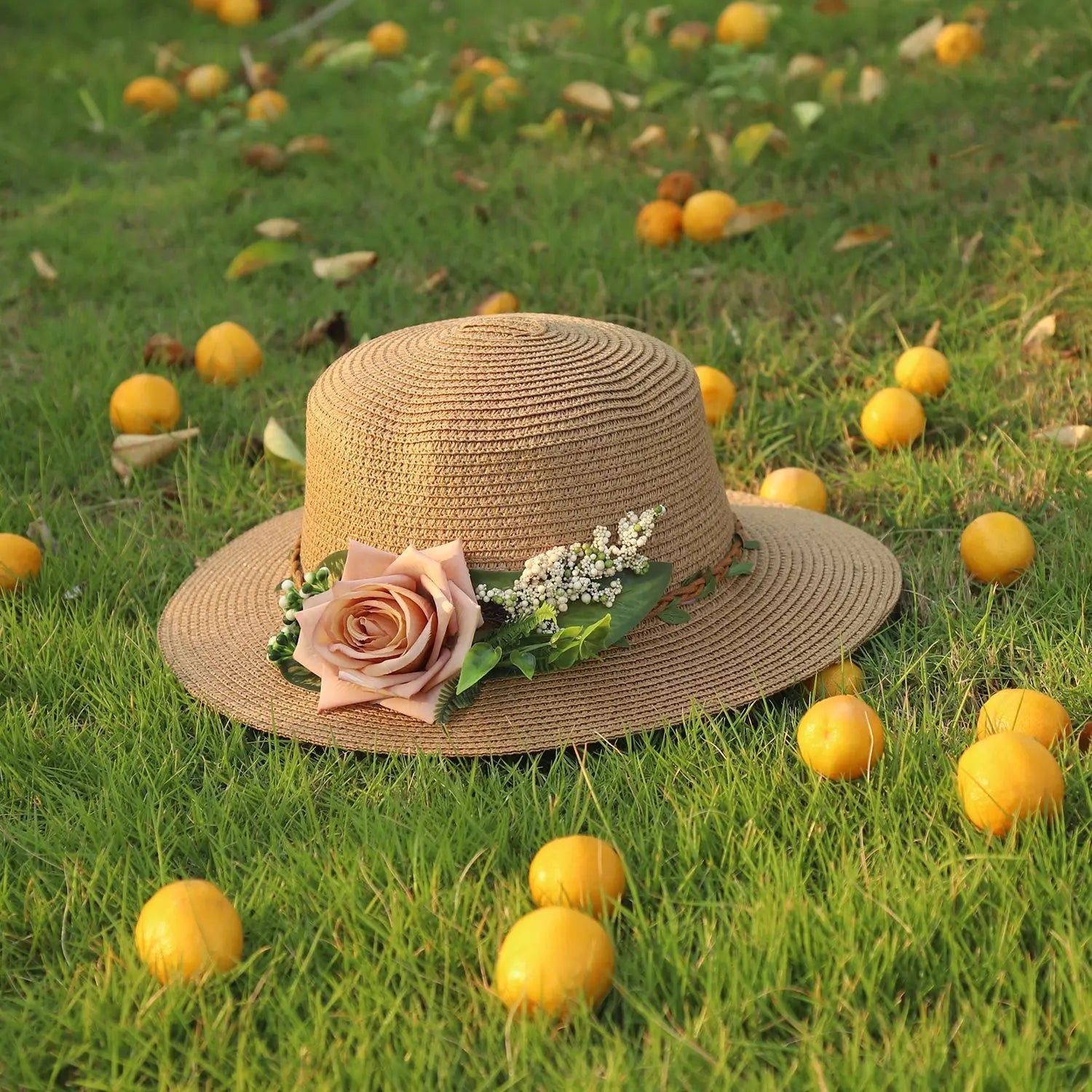 flower hat sunscreen women's flat hat beach hat Barrel cap sun hat spring summer outdoor breathable sunshade straw hat wholesale