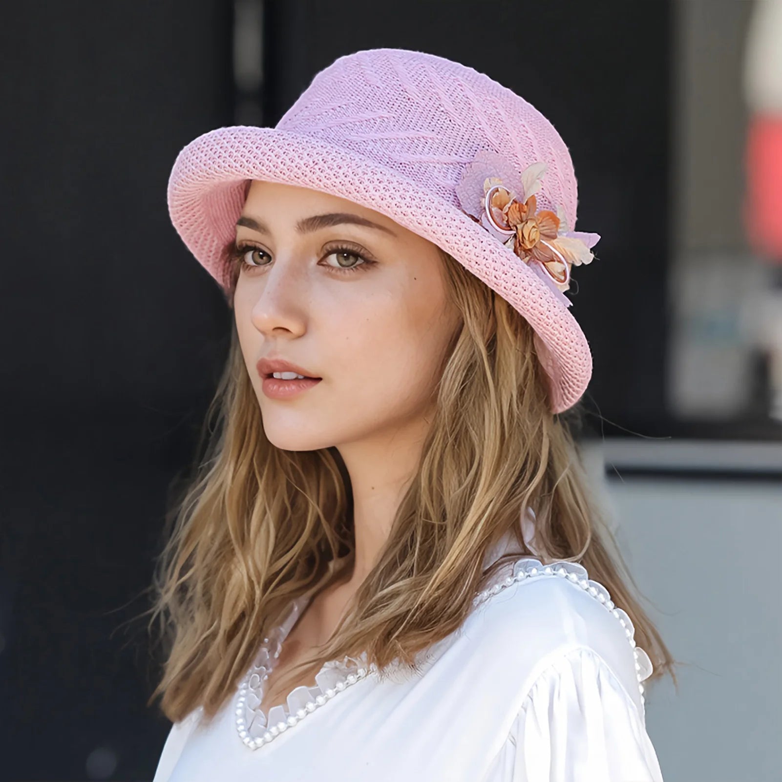 Womens Summer Sun Hat Flower Bucket Hats Rolled Brim Sun Shade Outdoor Beach Travel Bucket Hats for Fishing Camping Traveling