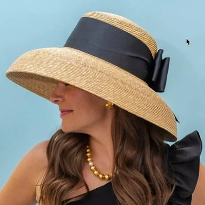 Ladies Sun Fedora Hats Hepburn hat Shiny Straw Hat European American Retro Gold Braided Female Sunshade Flat Sequins Hat
