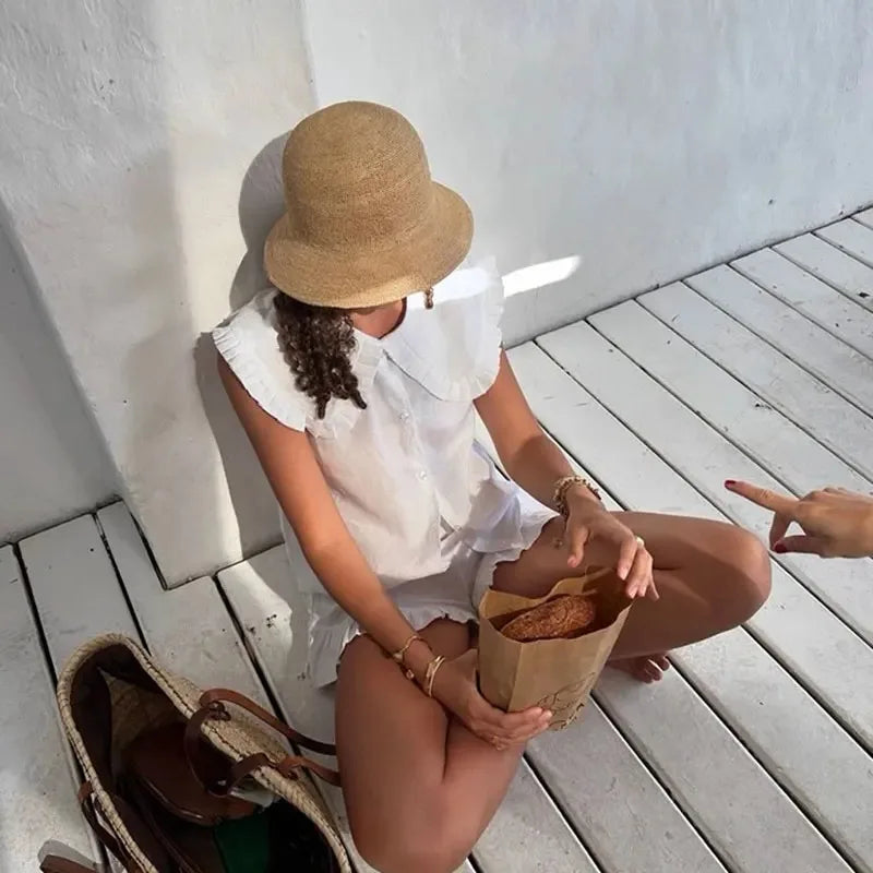 Designer Natural Raffia Sun Hats for Women Summer Vacation Fashion Beach Hat Lady Travel Sun Protection Breathable Fisherman Hat