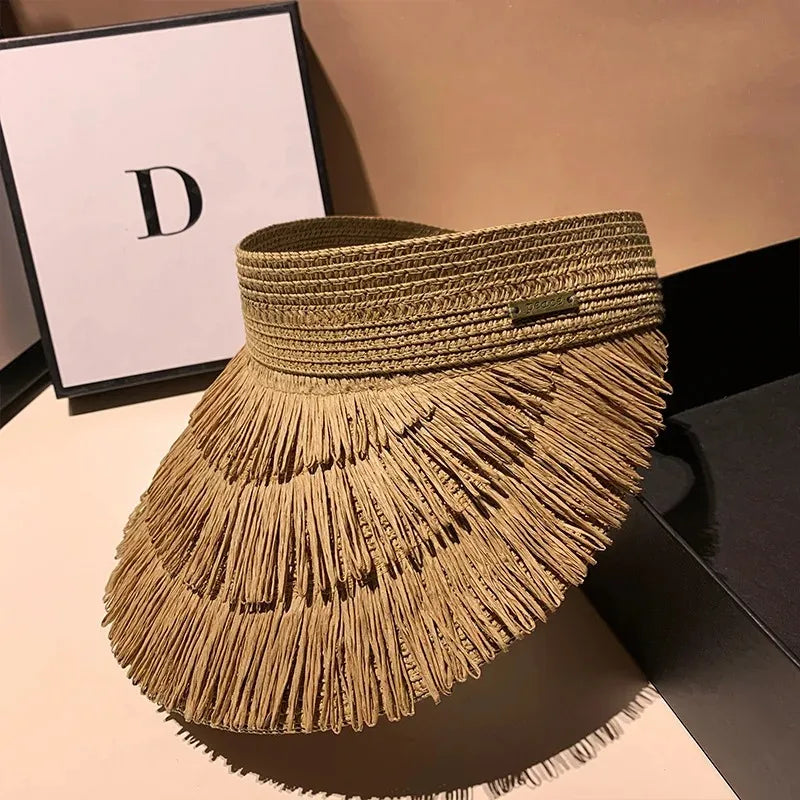 Designer Fashion brand Sun fringe straw hat Women's summer empty top Sun hat Outdoor Parma UV protection beach sun hat