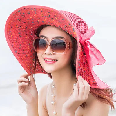 Women Summer Beach Travel Straw Hat Korean Seaside Big Hat Brim Sunblock Sunshade Holiday Foldable Fashion Big Cool Hat