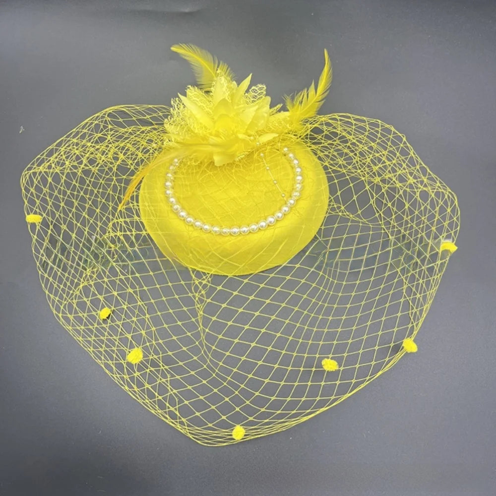 New Elegant Bridal Headwear Pearl Flower Mesh Wedding Veil Hat Temperament Vintage Pillbox Hats For Women