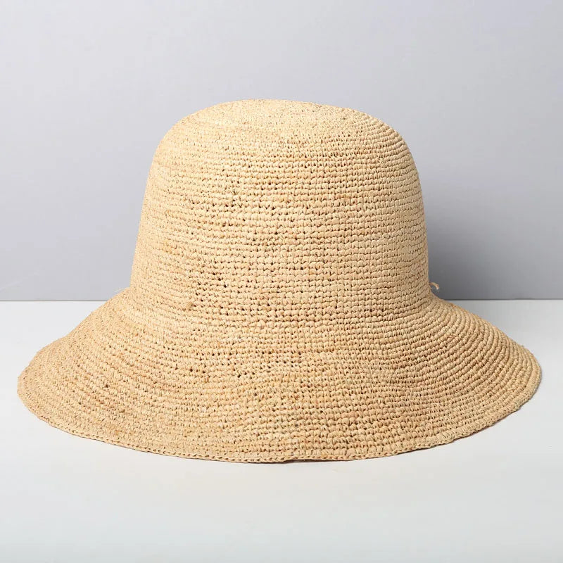 Designer Natural Raffia Sun Hats for Women Summer Vacation Fashion Beach Hat Lady Travel Sun Protection Breathable Fisherman Hat