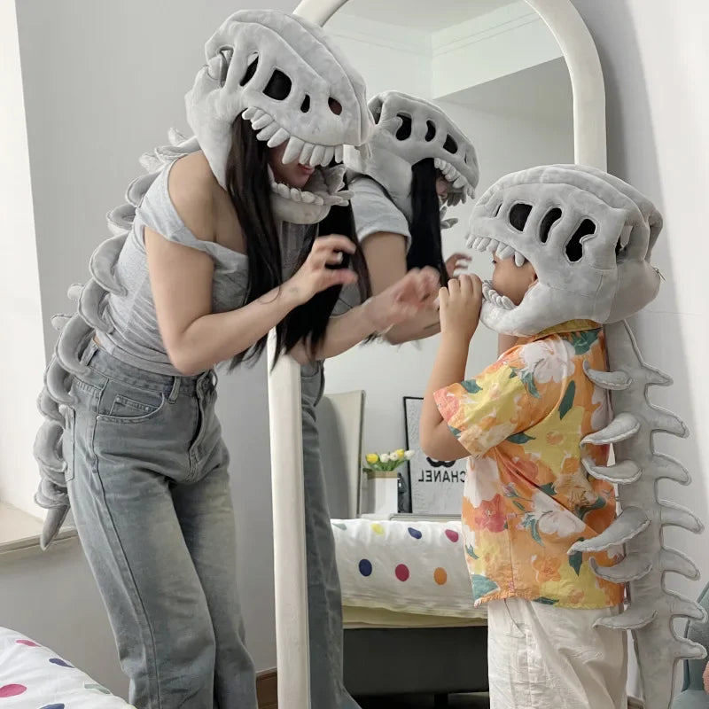 Kawaii Dinosaur Bone Head Hat Halloween Costume Plush Skeleton Plushies Creative Costume Accessory Party Cosplay Funny Selfies