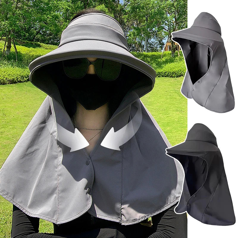 Summer Anti-UV Shawl Sun Hat Outdoor Hollow FWide Brim Sun Hat Breathable Neck Protection Hat for Beach Cycling Sunscreen Cap