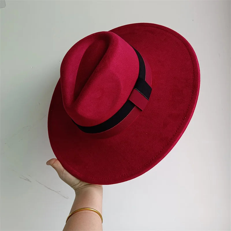 Colorblock Ribbon Colorful Suede Hat Autumn and Winter Women's Felt Hat Wide Brim Hat British Style Retro Men's Gorras Hombre