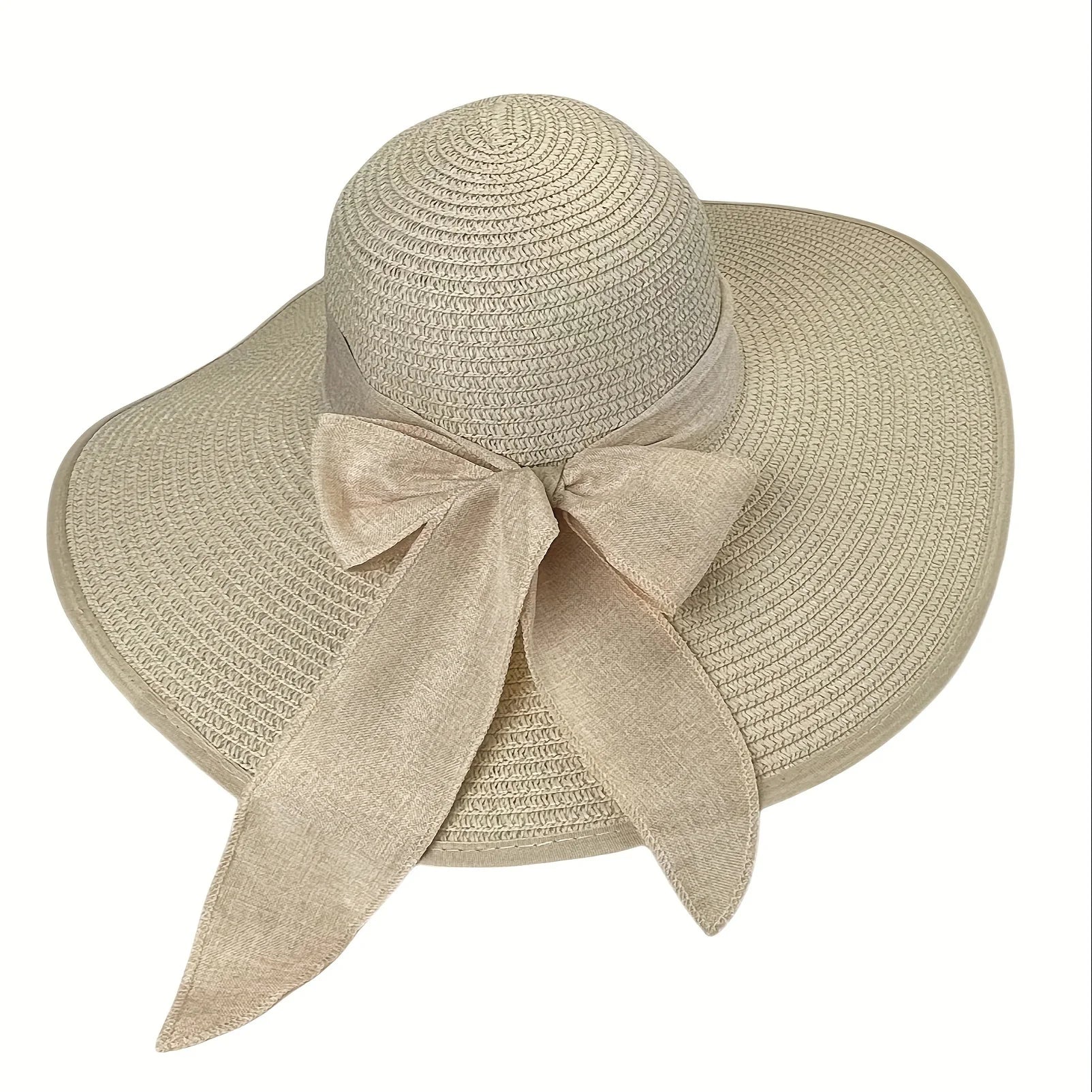1pc outdoor Seaside woman fashion big Bow large brimmed Sun Protection Cap Foldable Straw Hat