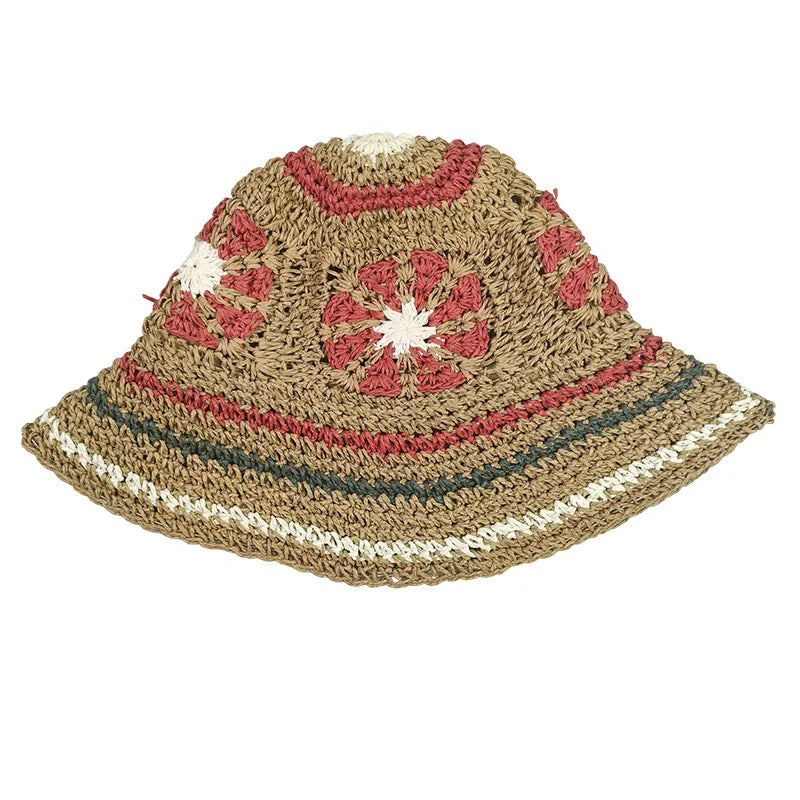 Summer Dopamine-inspired Ethnic-style Sun Hat Women Fashionable Boater Hat with Wide Brim for Outings