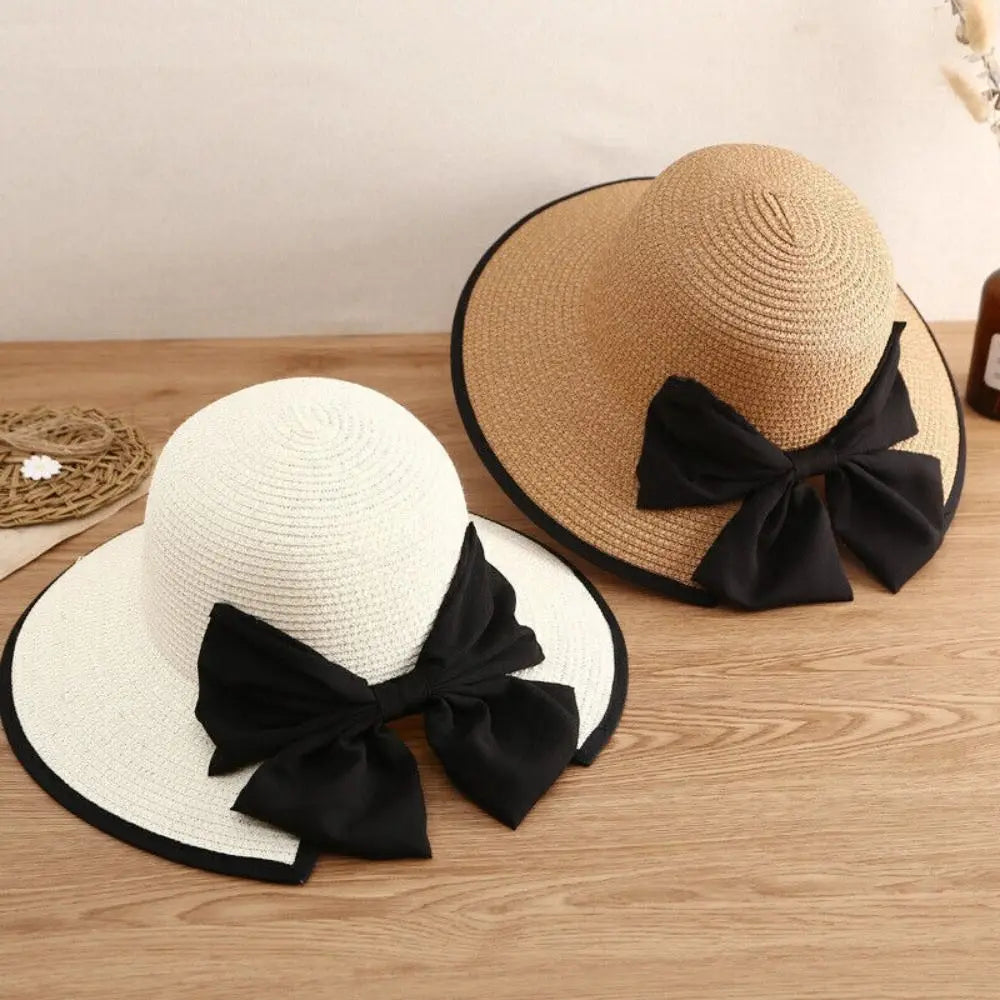 Elegant Womens Straw Hat Lady Beach Hat Summer Sun Floppy Wide Brim Foldable Bucket Cap Sunscreen Hat For Outdoor Camping Hiking