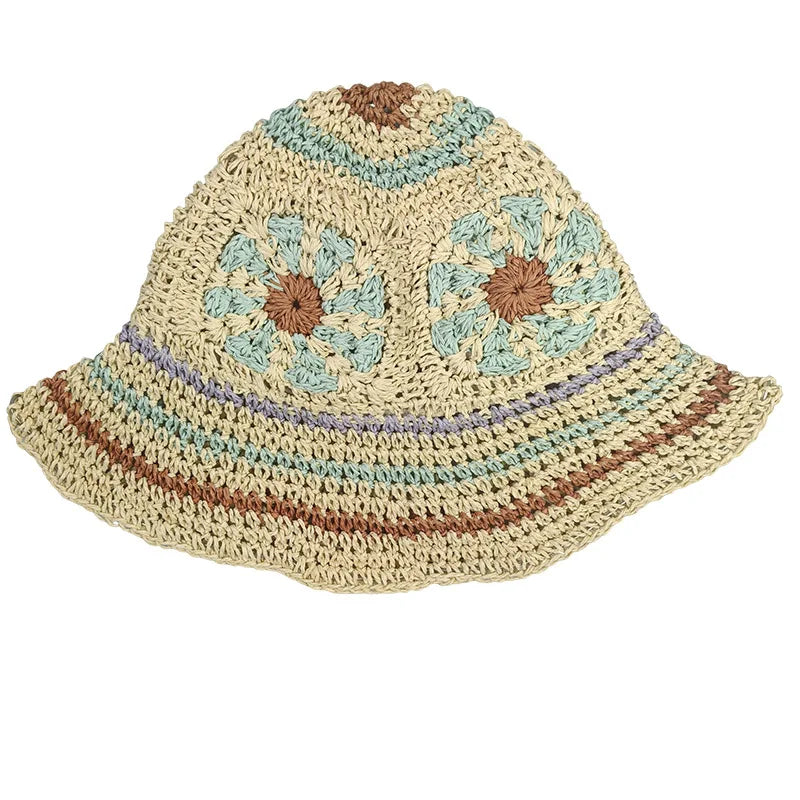 Summer Dopamine-inspired Ethnic-style Sun Hat Women Fashionable Boater Hat with Wide Brim for Outings