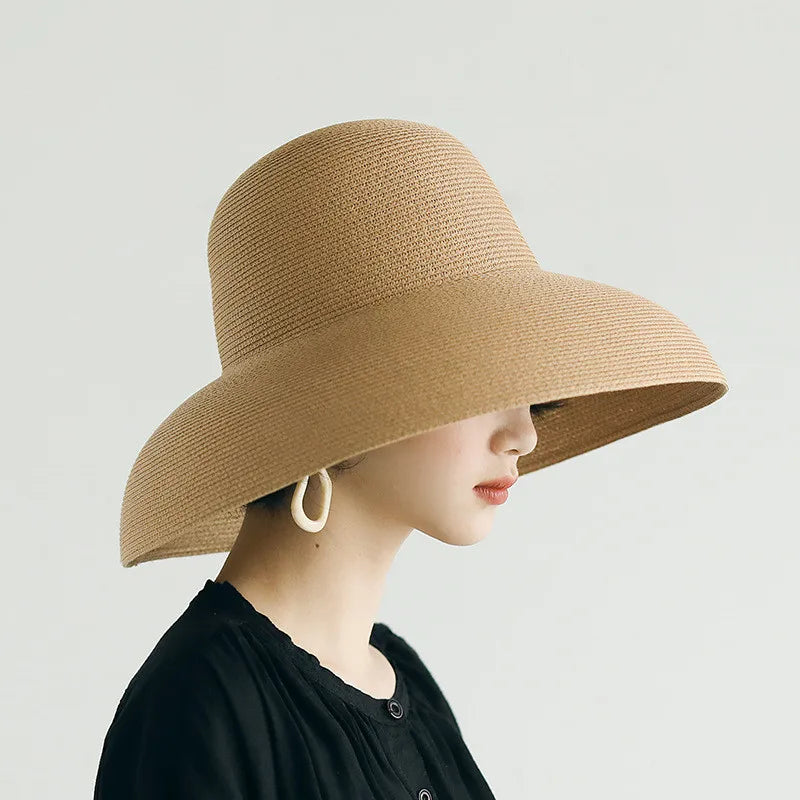 Women Summer Beach Travel Straw Hat Korean Seaside Big Hat Brim Sunblock Sunshade Holiday Foldable Fashion Big Cool Hat