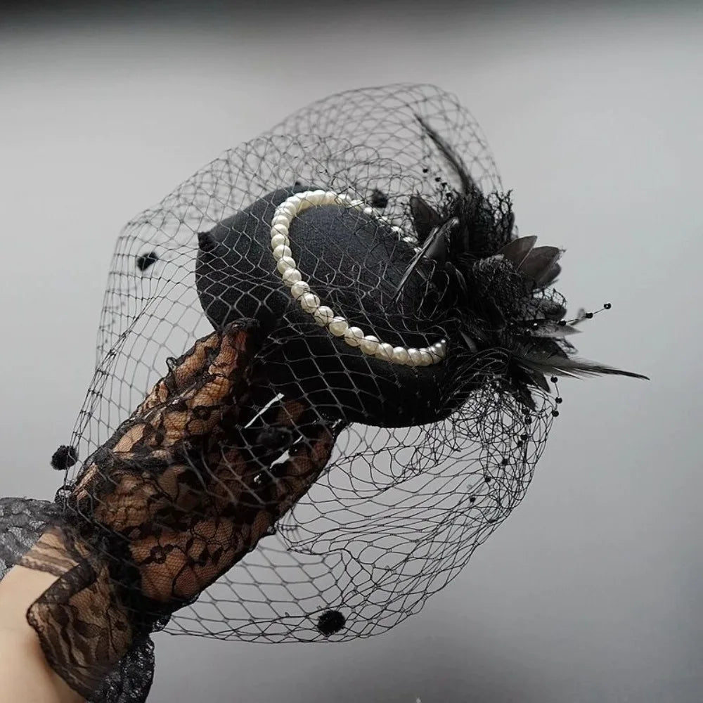 New Elegant Bridal Headwear Pearl Flower Mesh Wedding Veil Hat Temperament Vintage Pillbox Hats For Women