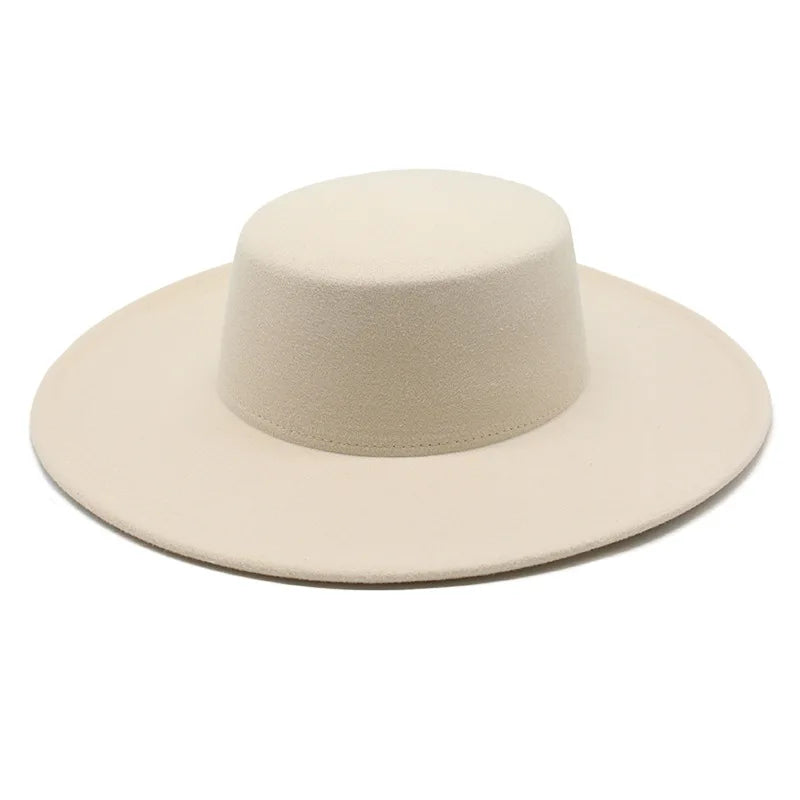 French Women's Hat Big Wide Brim 10CM Fedora Hat Winter Wool Derby Wedding Jazz Hats Flat Top Felt Hat
