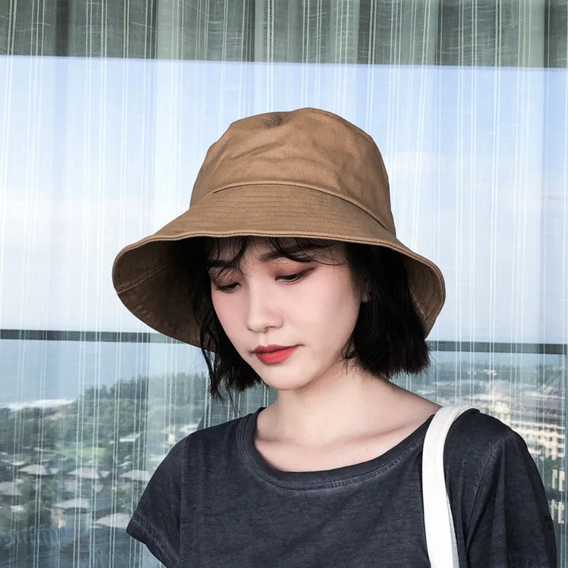 Summer Bucket Hat for Women Big Wide Brim Outdoor Soft Cotton Solid Color Sun Hats Portable Foldable Panama Cap Lady