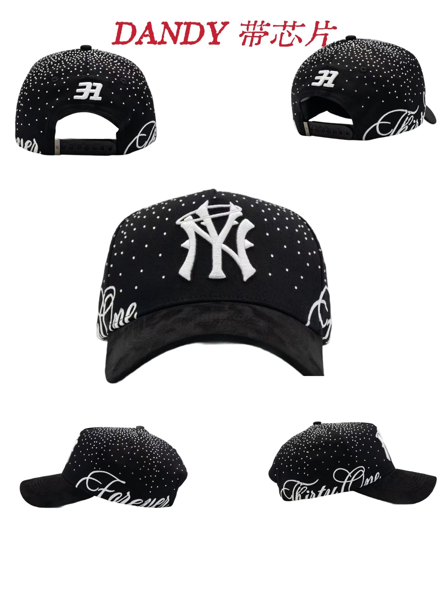Major League Baseball in the United States - New York Yankees - Dandy - With diamond embroidery design - Black - Special designed baseball cap - Integrated chip scanning cap - Special edition adjustable brim baseball cap