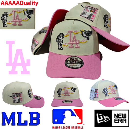 MLB Los Angeles Dodgers team, Daigo Sogami, Angel Embroidery Design, New/Era, Pink and White, Versatile Baseball Cap