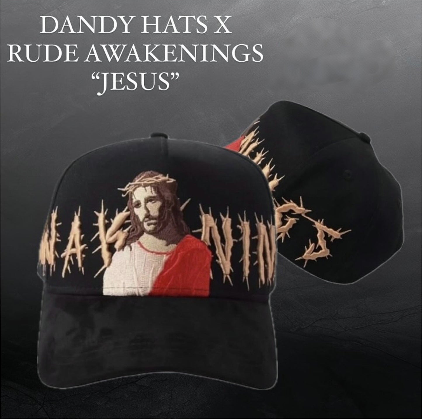 Dandy - X Rude Awakenings Gorra Jesus G5 - Black - A Specially Designed Hat with A Unique Style, Featuring An Integrated NFC Scanning Function. A Special Adjustable Brim Baseball Cap