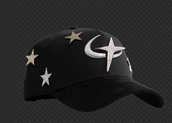Cosmic Star - Dandy Hat with Star-shaped Stone Design. American Hip Hop Style, Versatile. New/Modern Special Design Baseball Cap with NFC Scanning Function - Adjustable Brim Special Edition Baseball Cap. Black