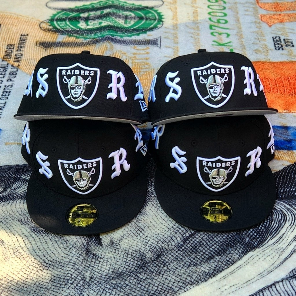 NFL Born&Raised Las Vegas Raiders Wordmark Black Fitted Hat Flat Brimmed Hip-Hop Baseball Cap