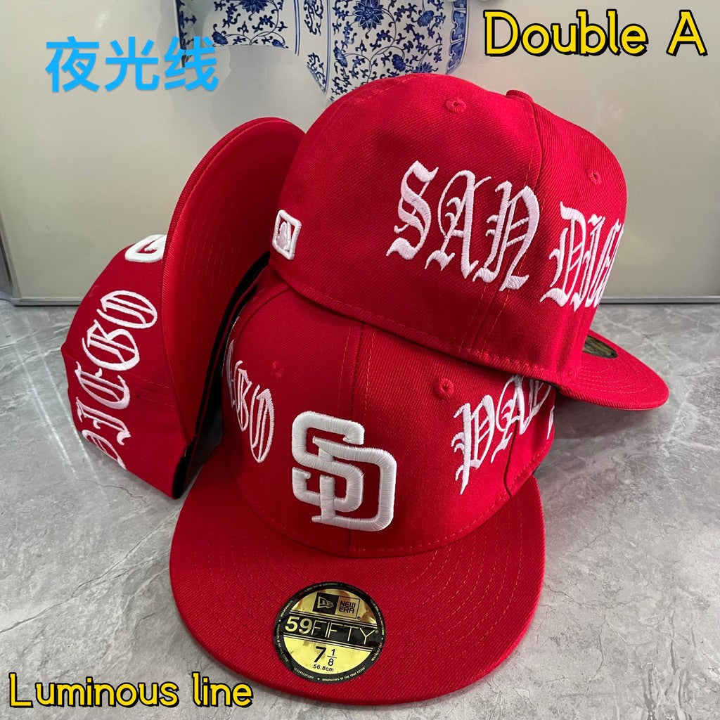 Major League Baseball Fashionable Luminous String Baseball Team Flat Eaves Fitted Hat Alphabet Embroidered Hip Hop Baseball Hat