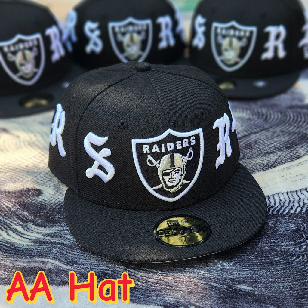 NFL Born&Raised Las Vegas Raiders Wordmark Black Fitted Hat Flat Brimmed Hip-Hop Baseball Cap