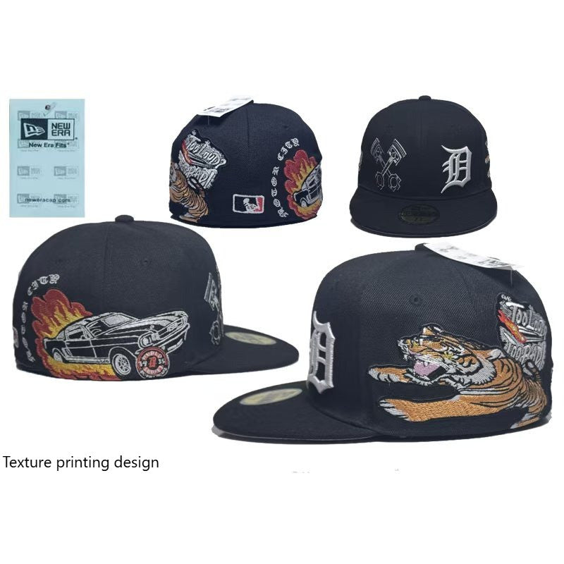 Major League Baseball Detroit Tigers Tiger Logo Fitted Hat Fully Enclosed Flat Brimmed Outdoor Sports Baseball Hat