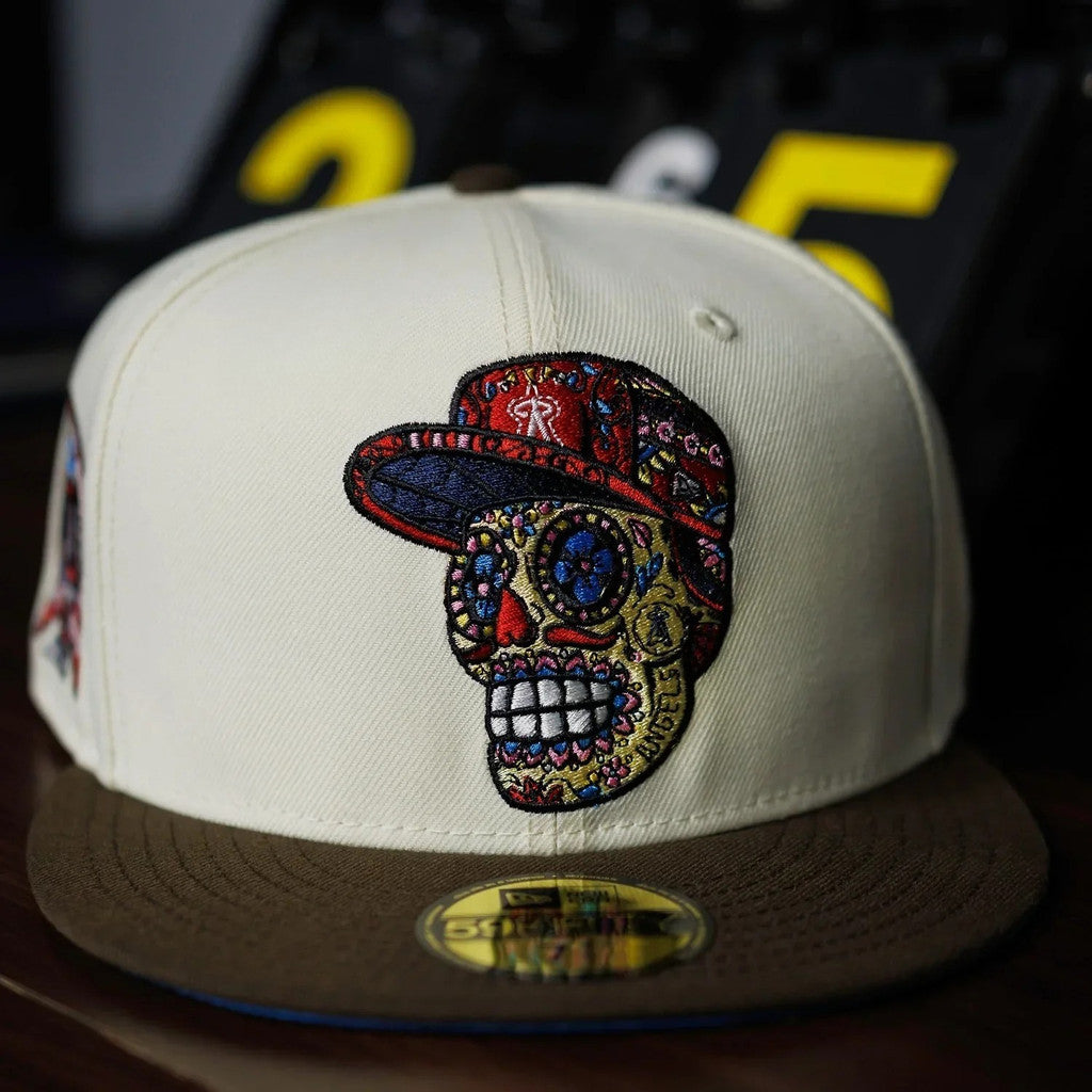 Major League Baseball Los Angeles Angels of Anaheim Sugar Skull Side Number 50 Fitted Hat Fully Enclosed Sports Baseball Cap