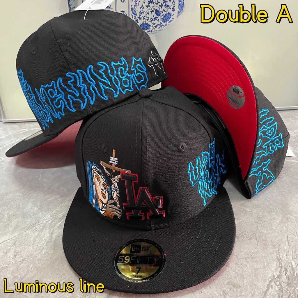 Major League Baseball Fashionable Luminous String Baseball Team Flat Eaves Fitted Hat Alphabet Embroidered Hip Hop Baseball Hat