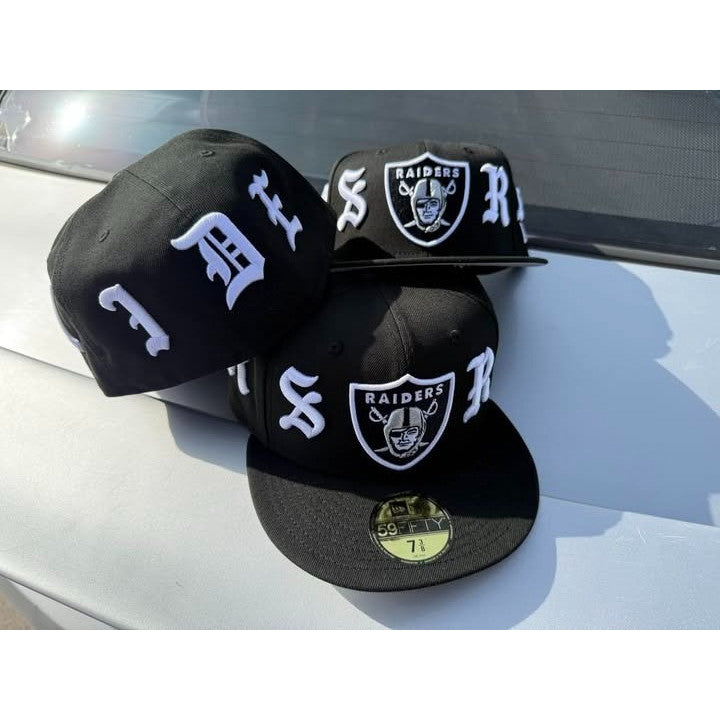 NFL Born&Raised Las Vegas Raiders Wordmark Black Fitted Hat Flat Brimmed Hip-Hop Baseball Cap