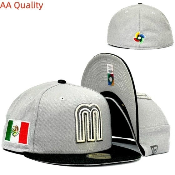 Mexico National Football Team Mexico WBC Grey&Black Fitted Hat Fully Enclosed Sports Flat Eave Baseball Cap