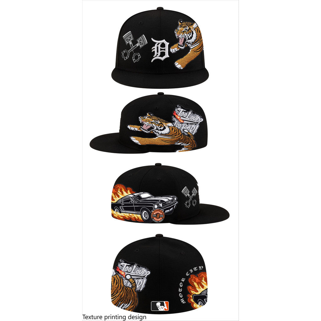 Major League Baseball Detroit Tigers Tiger Logo Fitted Hat Fully Enclosed Flat Brimmed Outdoor Sports Baseball Hat