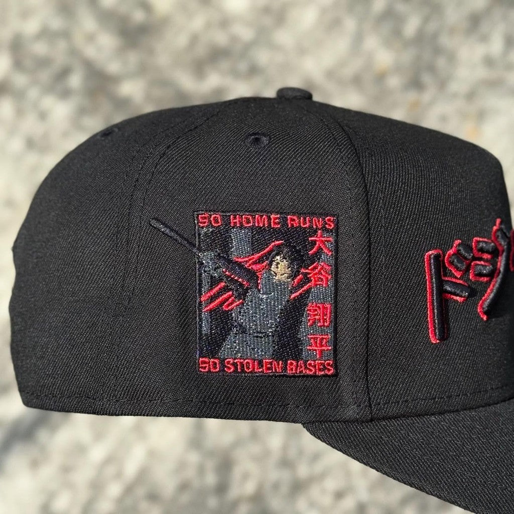 Major League Baseball Los Angeles Dodgers Japan.ese Script Shohei Ohtani Club Side Patch Black Fitted Hat Non-adjustable Hip-hop Baseball Cap