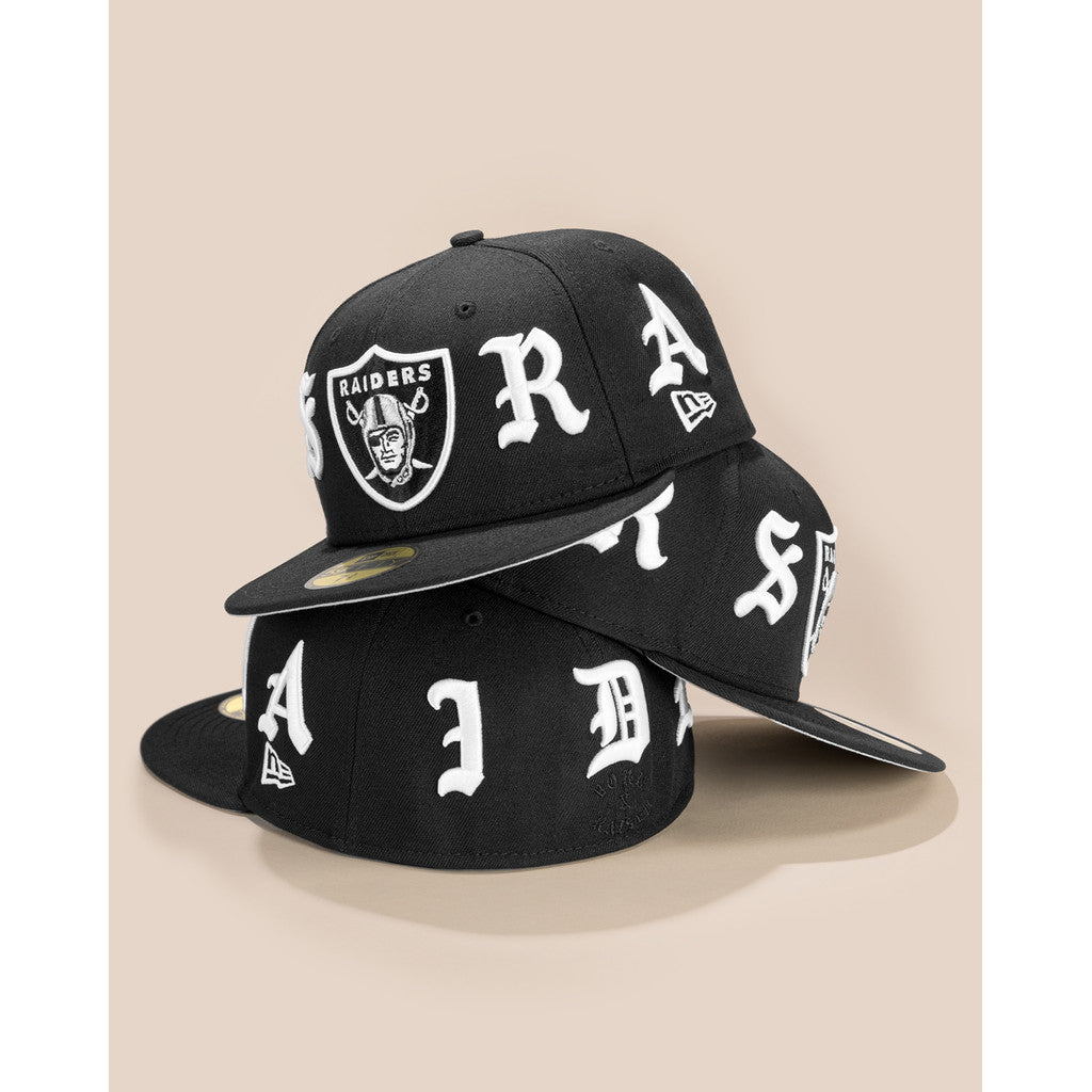 NFL Born&Raised Las Vegas Raiders Wordmark Black Fitted Hat Flat Brimmed Hip-Hop Baseball Cap