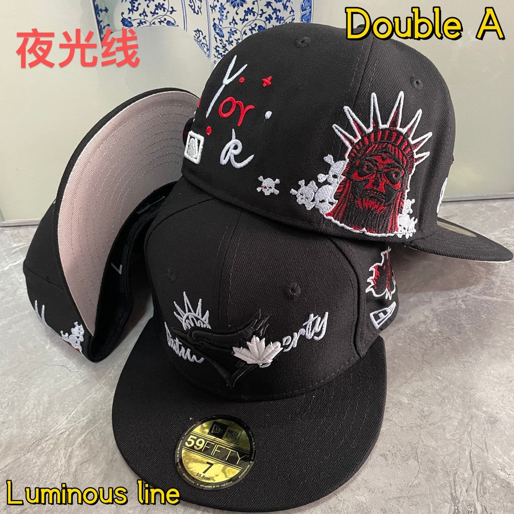Major League Baseball Fashionable Luminous String Baseball Team Flat Eaves Fitted Hat Alphabet Embroidered Hip Hop Baseball Hat