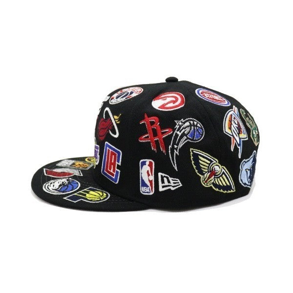 National Basketball NBA All Over Team Logo Basketball Sport Fitted Hat Non-Adjustable Hip-Hop Baseball Cap