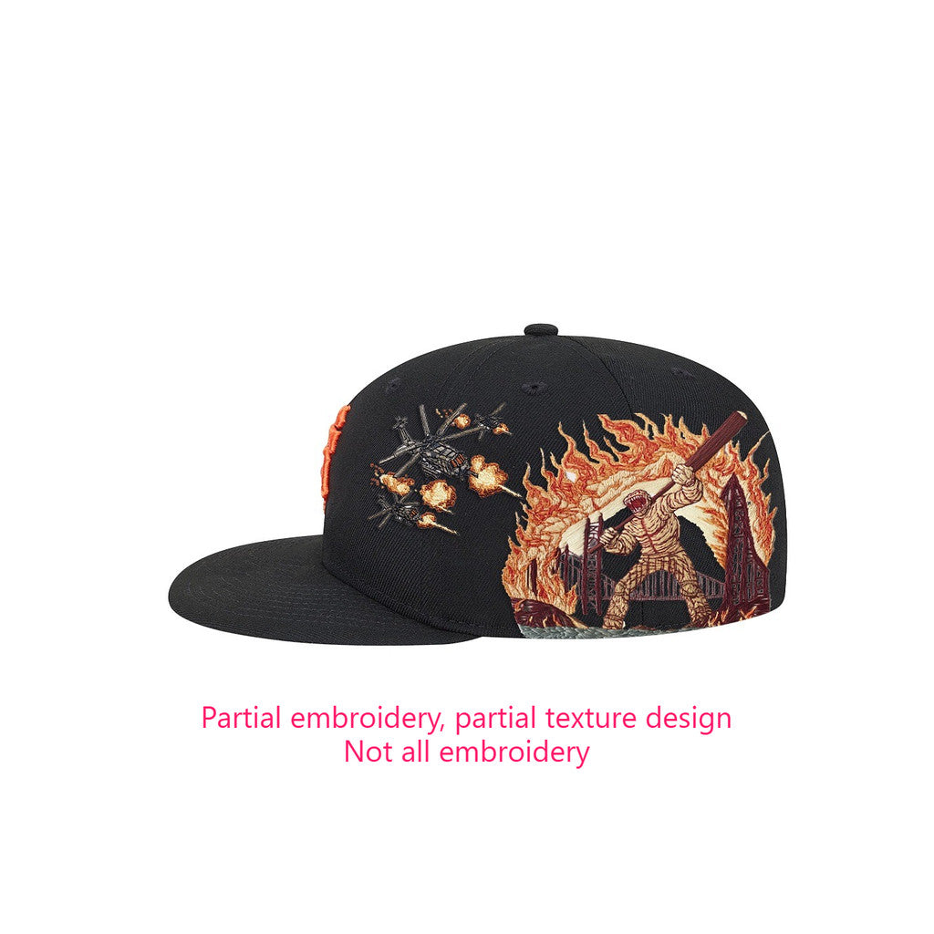 Major League Baseball San Francisco Giants City Flame Logo Fitted Hat Flat Eave Fully Enclosed Sports Baseball Cap