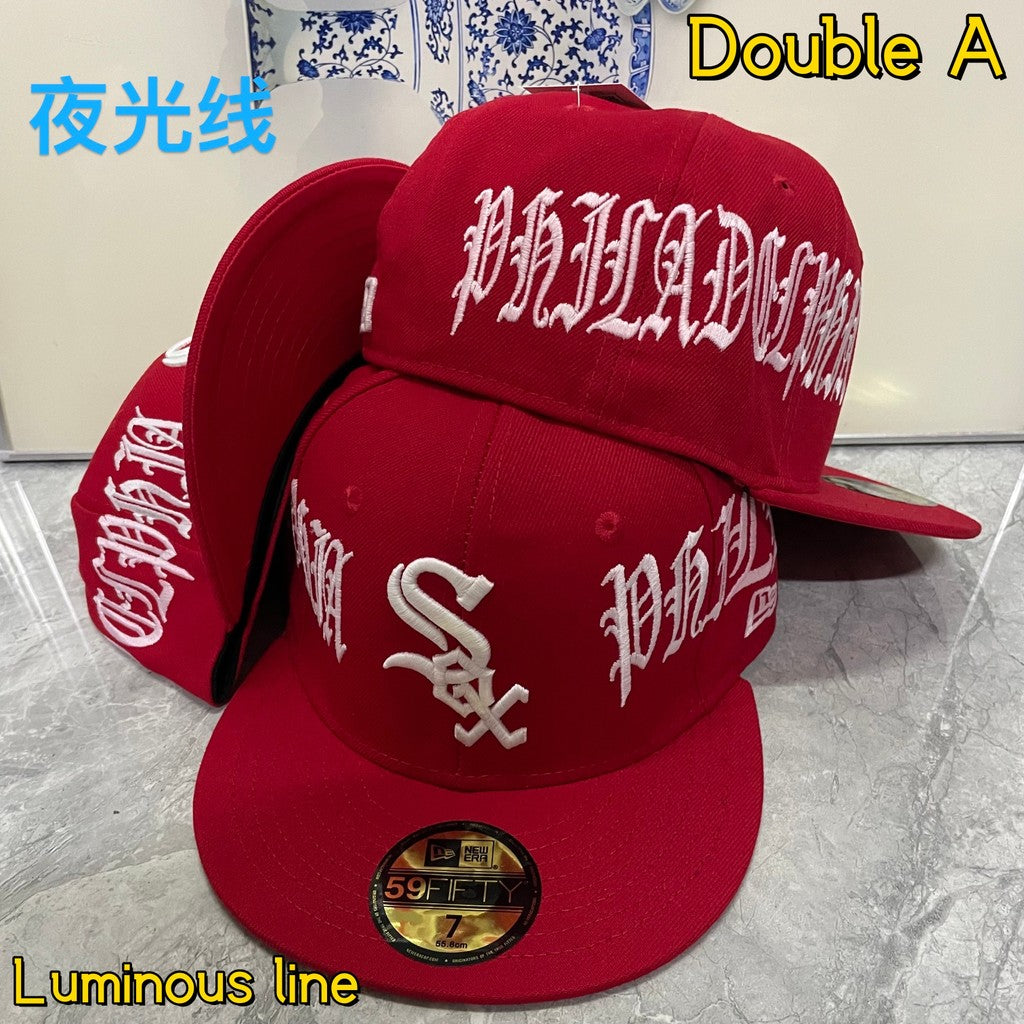 Major League Baseball Fashionable Luminous String Baseball Team Flat Eaves Fitted Hat Alphabet Embroidered Hip Hop Baseball Hat