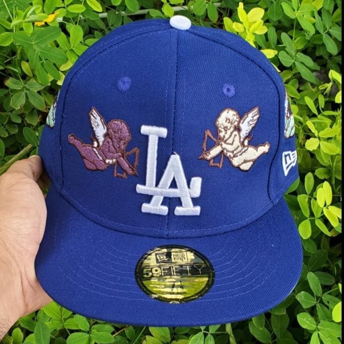 Major League Baseball Los Angeles Dodgers Born Raised Cherubs Blue 2022 Fitted Hat Flat Brimmed Casual Baseball Cap