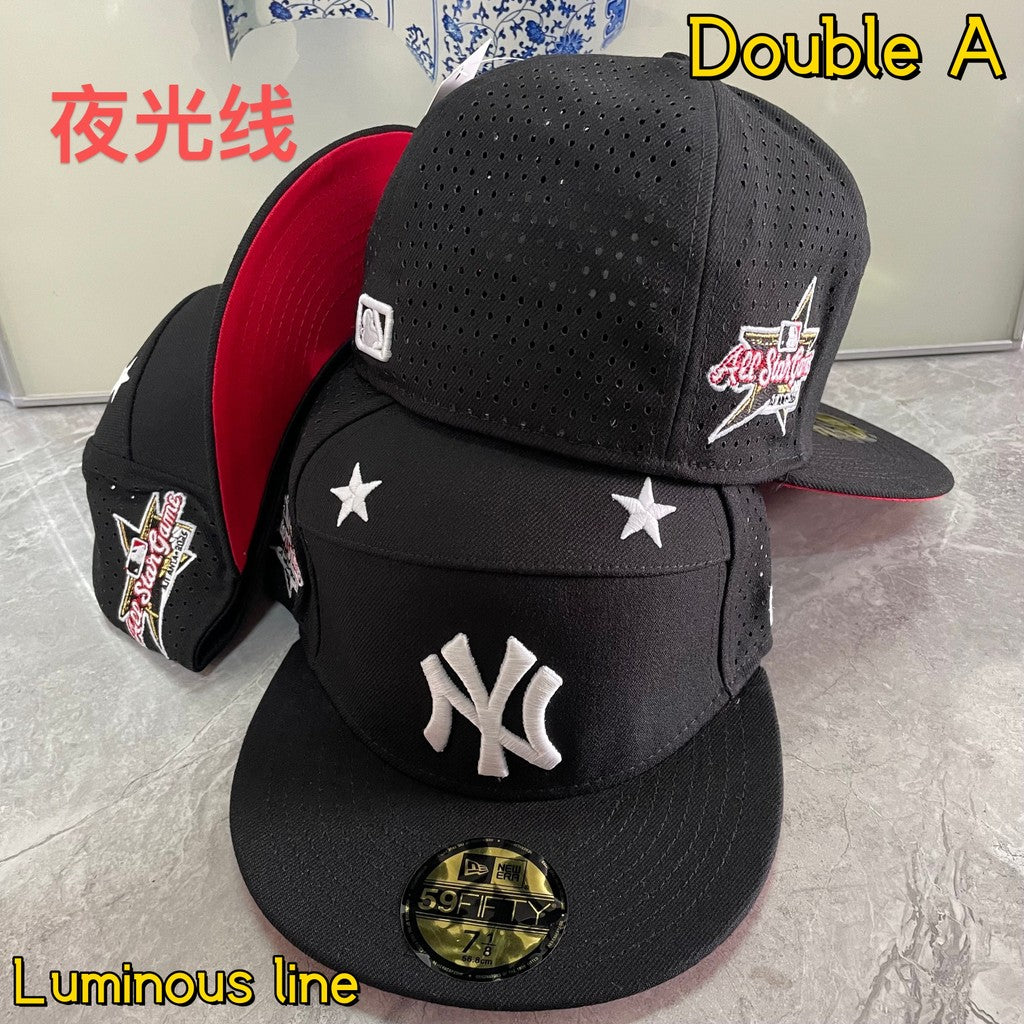 Major League Baseball Fashionable Luminous String Baseball Team Flat Eaves Fitted Hat Alphabet Embroidered Hip Hop Baseball Hat