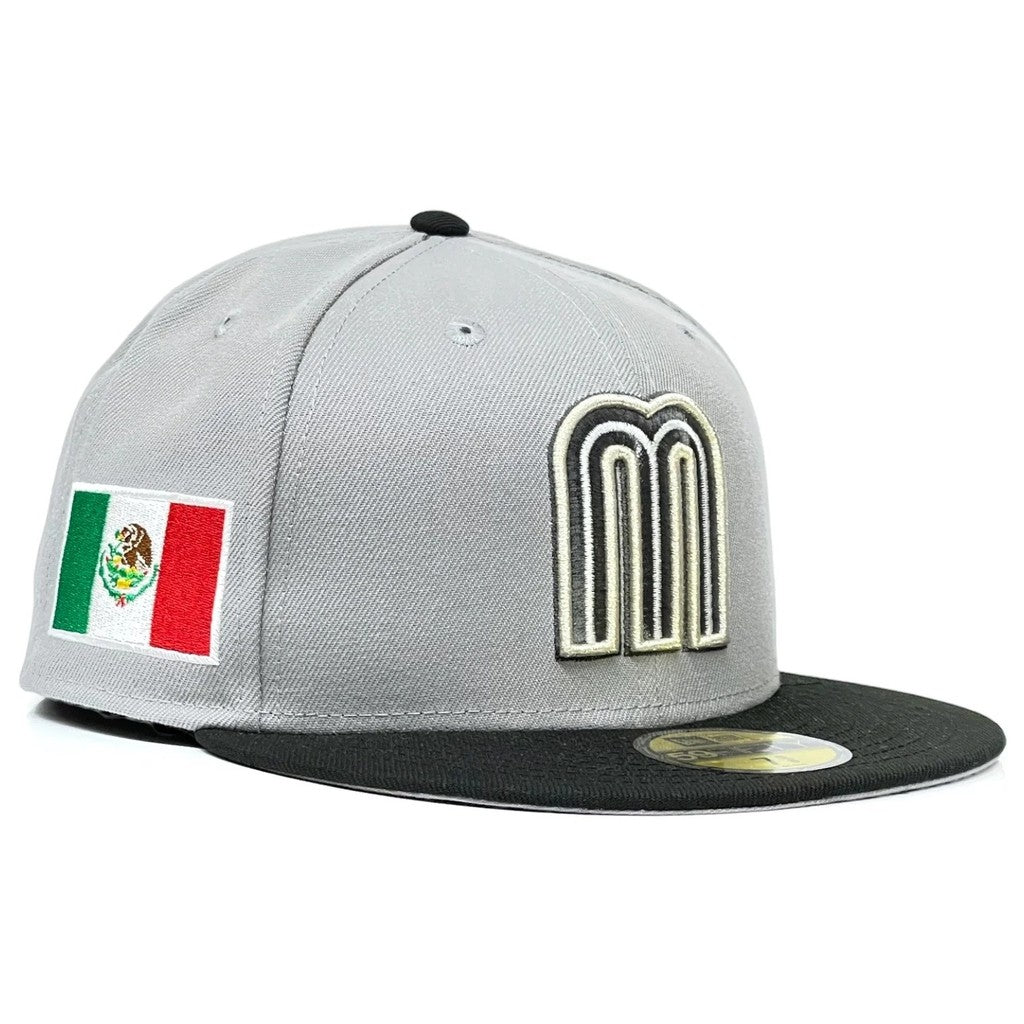 Mexico National Football Team Mexico WBC Grey&Black Fitted Hat Fully Enclosed Sports Flat Eave Baseball Cap