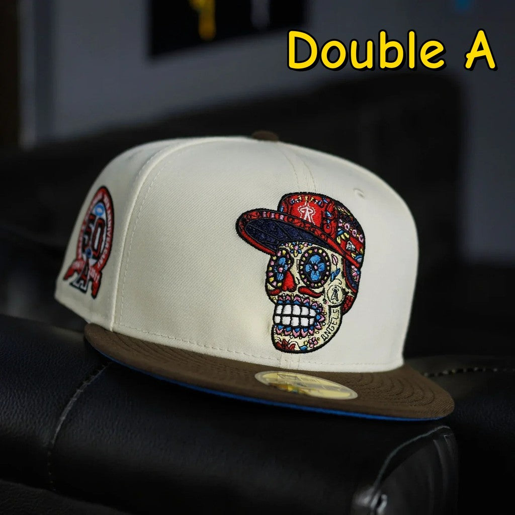 Major League Baseball Los Angeles Angels of Anaheim Sugar Skull Side Number 50 Fitted Hat Fully Enclosed Sports Baseball Cap
