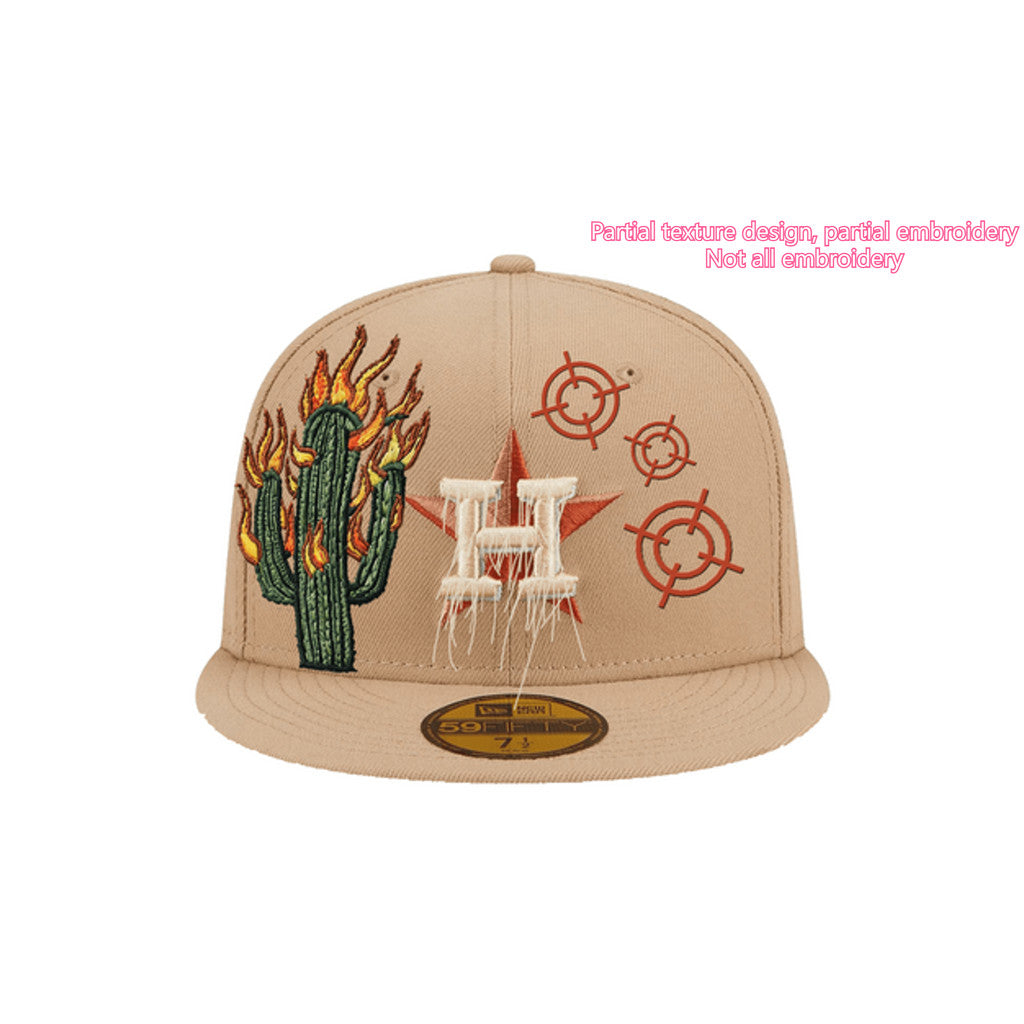 Major League Baseball Houston Astros Hustle Town Flame Cactus Fitted Hat Non-adjustable Flat Brimmed Sports Baseball Cap